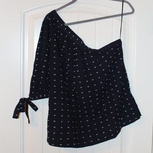 LOFT Off the Shoulder Blouse - Navy/White Size Med